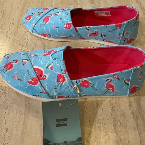 NWT NIB Toms Classic Flamingo Party Glitter Watermelon Slip On Shoes, 7.5 - Picture 9 of 11